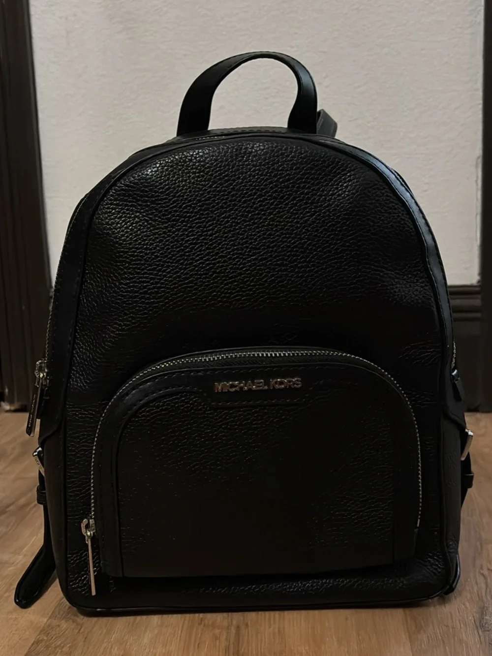 Michael Kors Black Pebbled Leather Mini Backpack with Front Zip Pocket